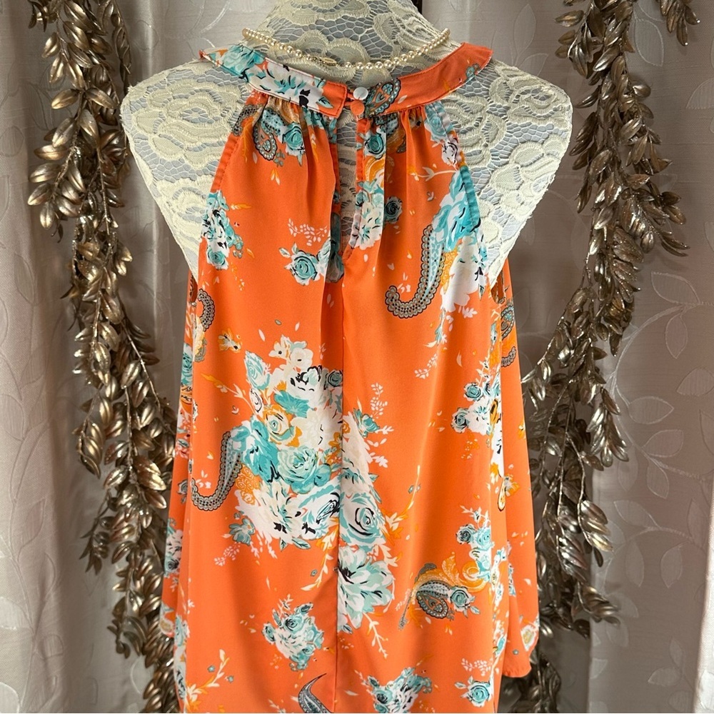 Torrid Floral Orange Sleeveless Top high low - Picture 6 of 12